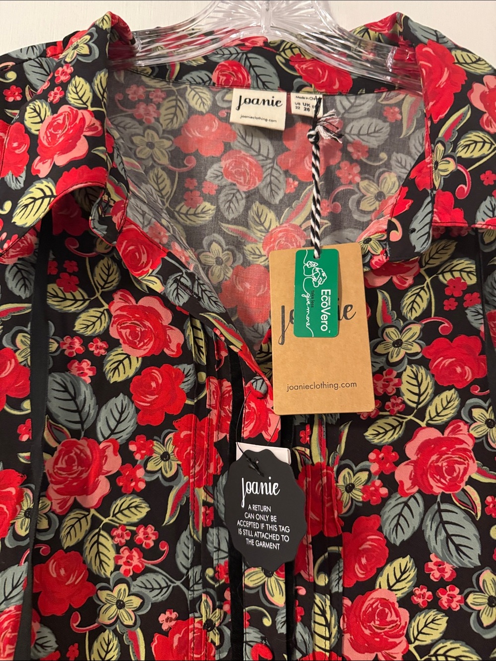 Joanie Paulina Rose Plus 22 Floral Long-Sleeve Dress Velvet Tie Neck Buttons - Picture 3 of 10